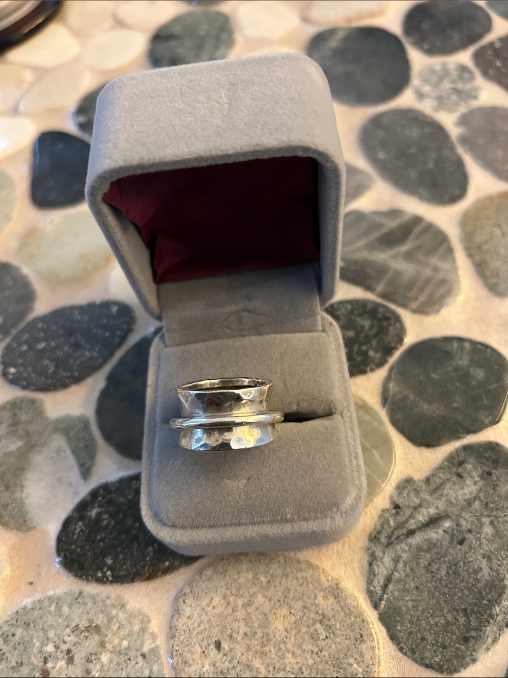 Hammered Sterling Silver Wide Band Ring - Silver 925 Tasco s8